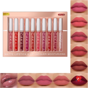 10 Colors Liquid Lipstick Matte Nude Set Velvet Long Lasting Non-stick Cup, Waterproof and Durable Lipstick (01)