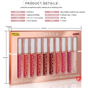 10 Colors Liquid Lipstick Matte Nude Set Velvet Long Lasting Non-stick Cup, Waterproof and Durable Lipstick (01)