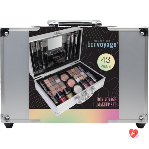 bonvoyage, Bon Voyage Women's Make-Up Set, Includes Lipstick, Eyeshadow, Blush, Nail Polish, and Mirror, Portable and Lightweight Metal Case