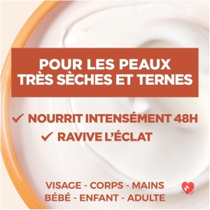 Crème hydratante peaux très sèches visage et corps 48h