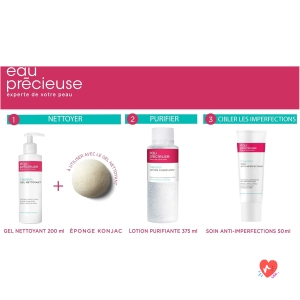 Eau Précieuse - My Essential 3 Face Care Kit - Purifying Lotion - Cleansing Gel - Anti-Bleach Care + 1 Free Konjac Sponge