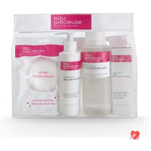 Eau Précieuse - My Essential 3 Face Care Kit - Purifying Lotion - Cleansing Gel - Anti-Bleach Care + 1 Free Konjac Sponge