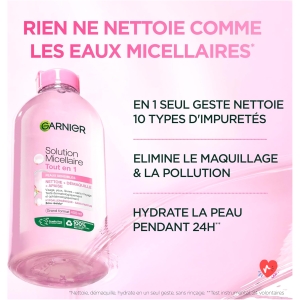 GARNIER Skin Active - All-In-1 Micellar Solution - Cleanses, Removes Makeup & Moisturizes - Micelles & Hydrating Glycerin - Fragrance Free - Face, Eyes, Lips - Dry & Sensitive Skin - 400 ml