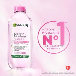 GARNIER Skin Active - All-In-1 Micellar Solution - Cleanses, Removes Makeup & Moisturizes - Micelles & Hydrating Glycerin - Fragrance Free - Face, Eyes, Lips - Dry & Sensitive Skin - 400 ml