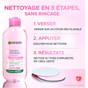 GARNIER Skin Active - All-In-1 Micellar Solution - Cleanses, Removes Makeup & Moisturizes - Micelles & Hydrating Glycerin - Fragrance Free - Face, Eyes, Lips - Dry & Sensitive Skin - 400 ml