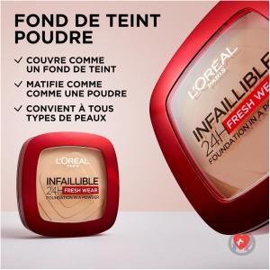 L'Oréal Paris - Long-lasting Powder Foundation - Waterproof - Infallible 24H Fresh Wear - Shade : Golden Beige (140) - 9 g