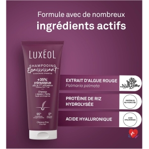 LUXÉOL - Thickening Shampoo - +35% Thickness from the first use* - Proven effectiveness - with Red Algae, Rice Protein & Hyaluronic Acid - Silicone-Free - Made in France - 200 ml
