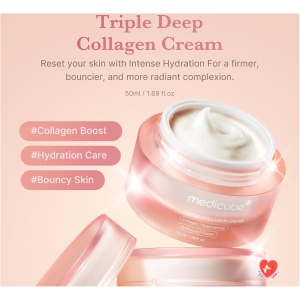 Medicube Triple Collagen & Hyaluronic Acid, Premium Elastin & Shea Butter - Anti Wrinkle & Moisturizing Face Cream - Skincare Coreen, 50ml