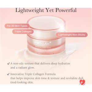 Medicube Triple Collagen & Hyaluronic Acid, Premium Elastin & Shea Butter - Anti Wrinkle & Moisturizing Face Cream - Skincare Coreen, 50ml