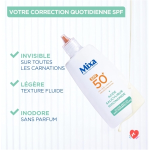 Mixa - Daily Anti-UV & Anti-Bleach Fluid - SPF 50+ - Very High Protection - Salicylic Acid and Niacinamides - Anti-pimples and Shine - Mattifying Effect - 40 ml