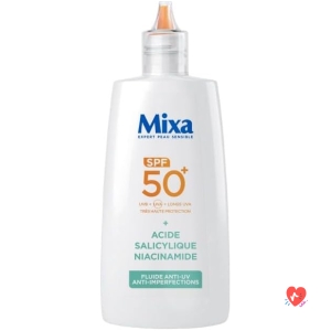 Mixa - Daily Anti-UV & Anti-Bleach Fluid - SPF 50+ - Very High Protection - Salicylic Acid and Niacinamides - Anti-pimples and Shine - Mattifying Effect - 40 ml
