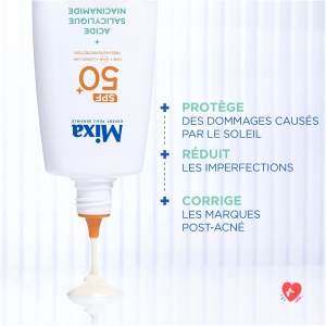 Mixa - Daily Anti-UV & Anti-Bleach Fluid - SPF 50+ - Very High Protection - Salicylic Acid and Niacinamides - Anti-pimples and Shine - Mattifying Effect - 40 ml