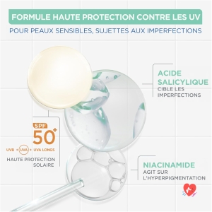 Mixa - Daily Anti-UV & Anti-Bleach Fluid - SPF 50+ - Very High Protection - Salicylic Acid and Niacinamides - Anti-pimples and Shine - Mattifying Effect - 40 ml