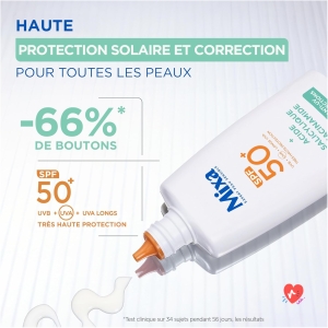 Mixa - Daily Anti-UV & Anti-Bleach Fluid - SPF 50+ - Very High Protection - Salicylic Acid and Niacinamides - Anti-pimples and Shine - Mattifying Effect - 40 ml