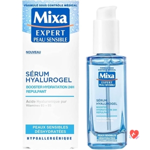 Mixa - Hyalurogel Hydration Booster Serum - For Dehydrated Sensitive Skin - 24h Moisturizer, Plumping - With Pure Hyaluronic Acid, Vitamins B3 + B5 - Hypoallergenic - 30ml