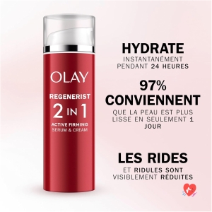 Olay Regenerist Day Cream & Serum. 2-in-1 Anti-Wrinkle + Firming with Niacinamide and Peptides. Renews, Firms, Moisturizes. Light Texture 50 ml
