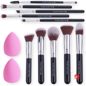 PORTENTUM Professional Makeup Brushes (10+2pcs) – Makeup Brush for Foundation Blush Concealer Eyeshadow Loose Powder with Blender Sponge