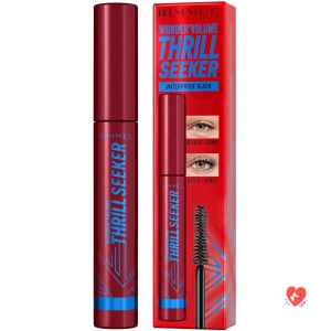 Rimmel London Wonder'Volume Thrill Seeker, 001 Black, Waterproof Mascara, Volumising Mascara, No Leaking, No Bundles, No Crumble, 24 Hour Last, 10 ml
