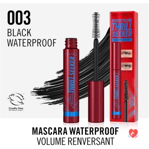 Rimmel London Wonder'Volume Thrill Seeker, 001 Black, Waterproof Mascara, Volumising Mascara, No Leaking, No Bundles, No Crumble, 24 Hour Last, 10 ml